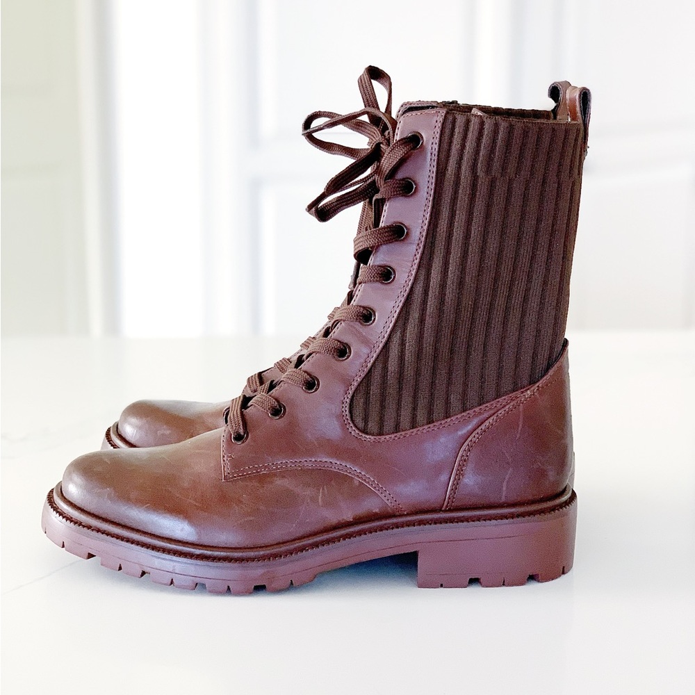 🥾Sam Edelman Women's Lydell Lace Up Combat Boots In Brown Leather - Picture 4 of 6